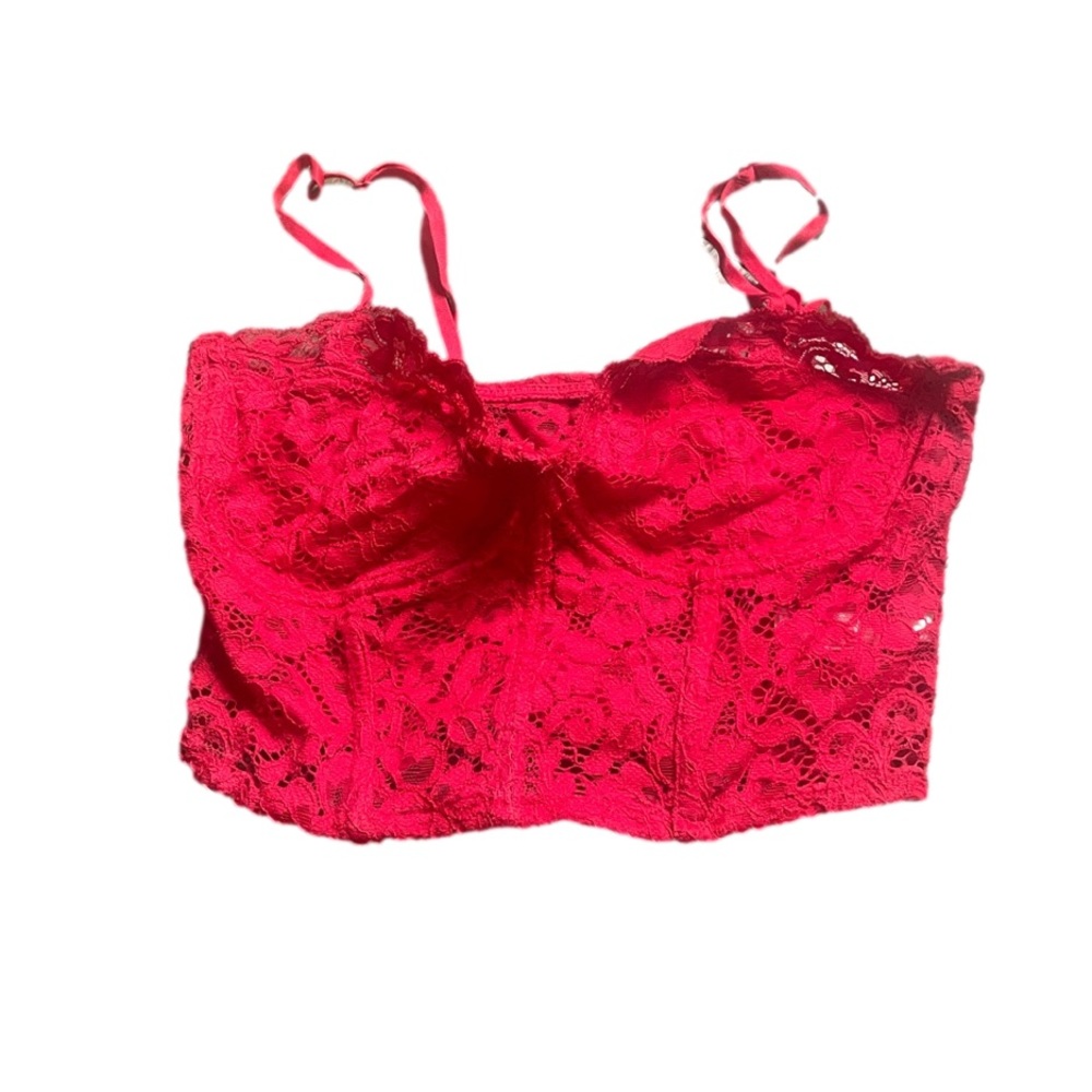 Ardene Rose + Vine red lacy corset-like bralette top, size s